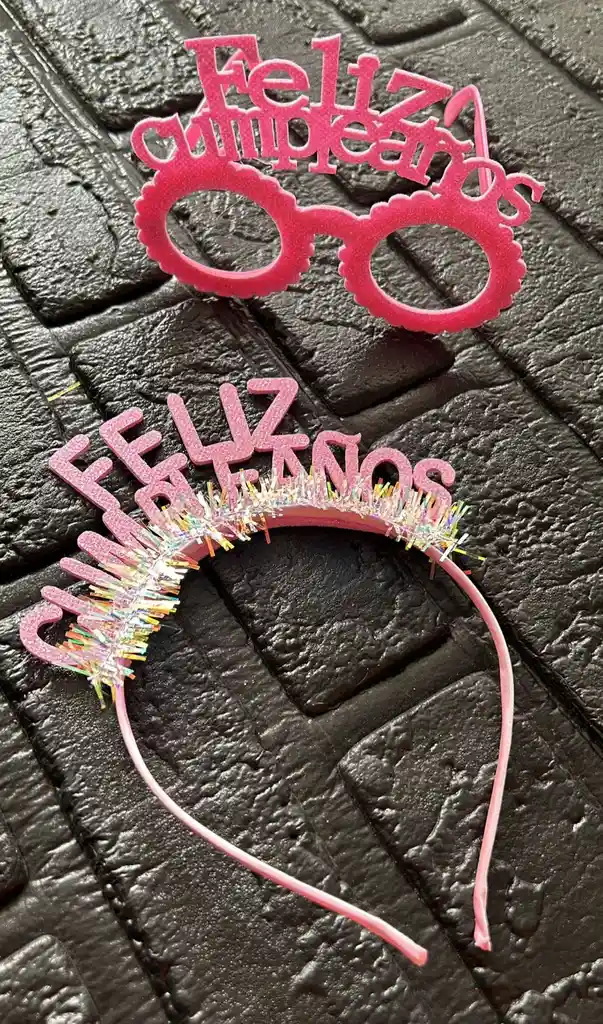 Gafas / Lentes / Diadema Feliz Cumpleaños Rosado