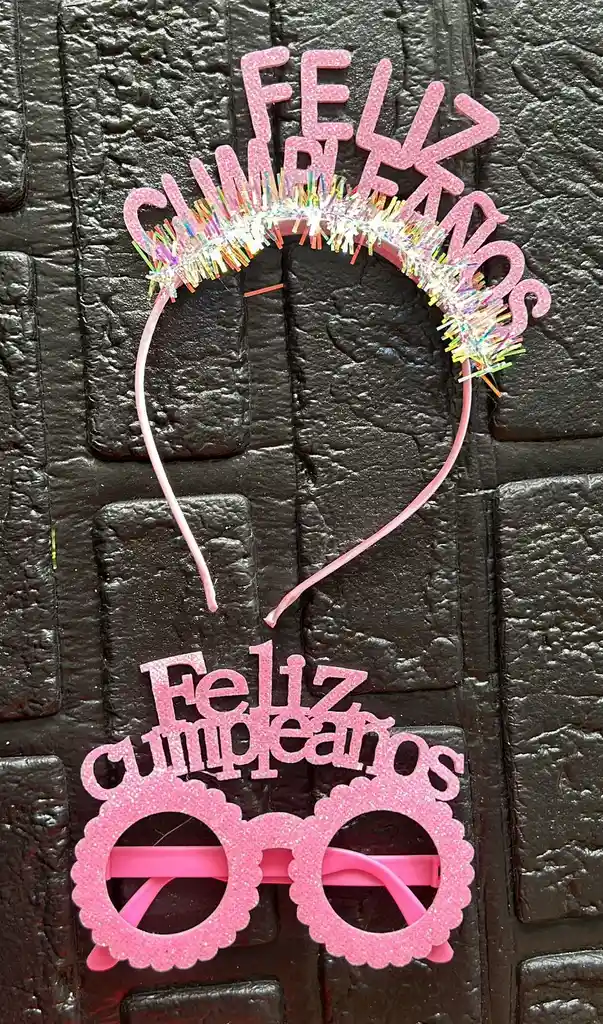 Gafas / Lentes / Diadema Feliz Cumpleaños Rosado