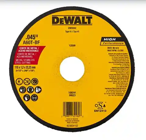 Disco Corte Acero Dewalt 4 1/2"