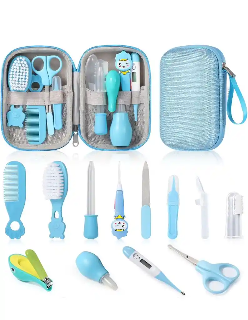 Kit Aseo Higiene Para Bebe 12 Piezas Con Neceser Azul