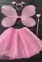 Set Disfraz Niña Alas Mariposa + Tutu + Diadema + Varita Rosado