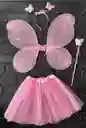Set Disfraz Niña Alas Mariposa + Tutu + Diadema + Varita Rosado
