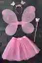 Set Disfraz Niña Alas Mariposa + Tutu + Diadema + Varita Rosado