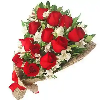 Bouquet De Rosas X12 Envuelto Con Fique