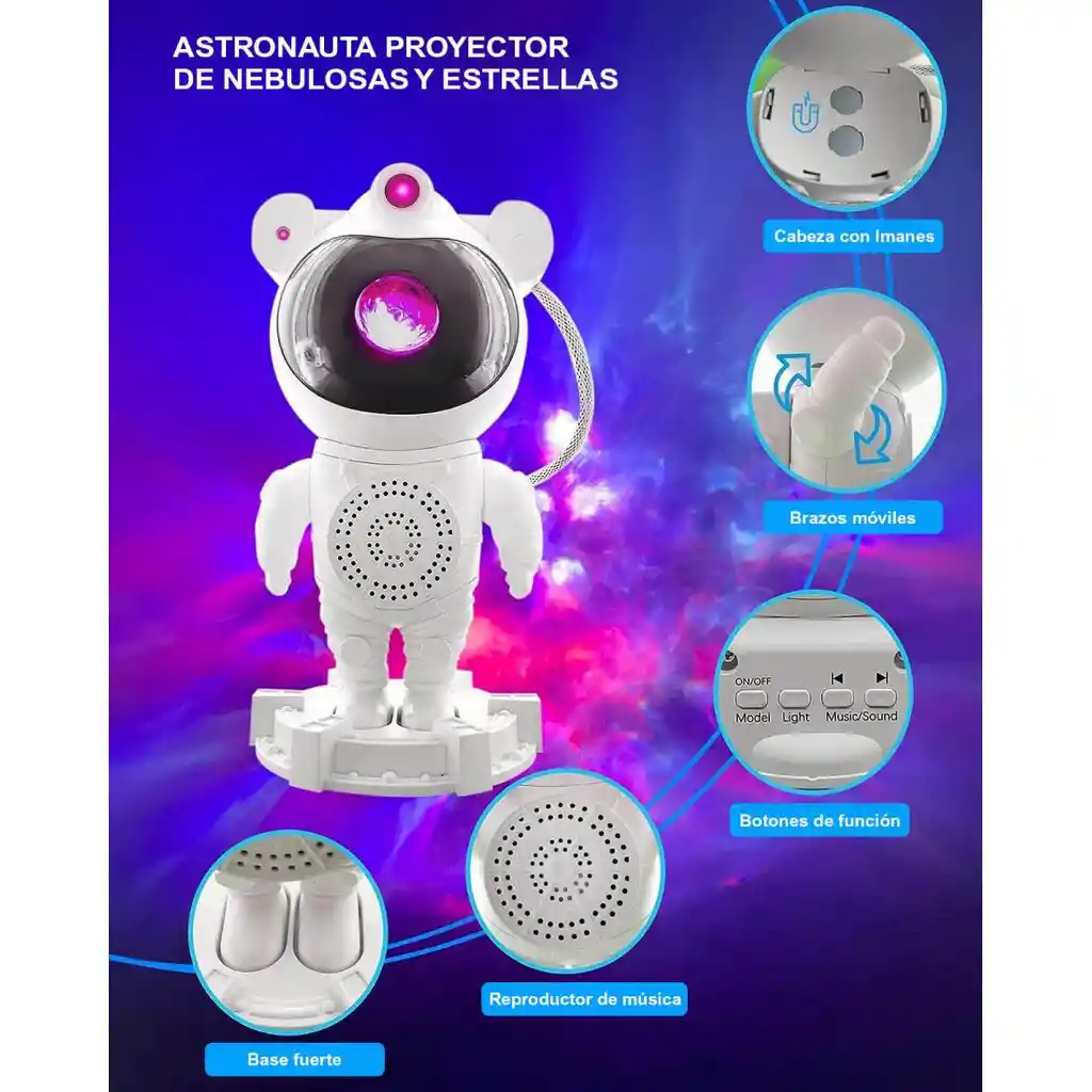 Astronauta Proyector Galaxia Con Parlante Bluetooth