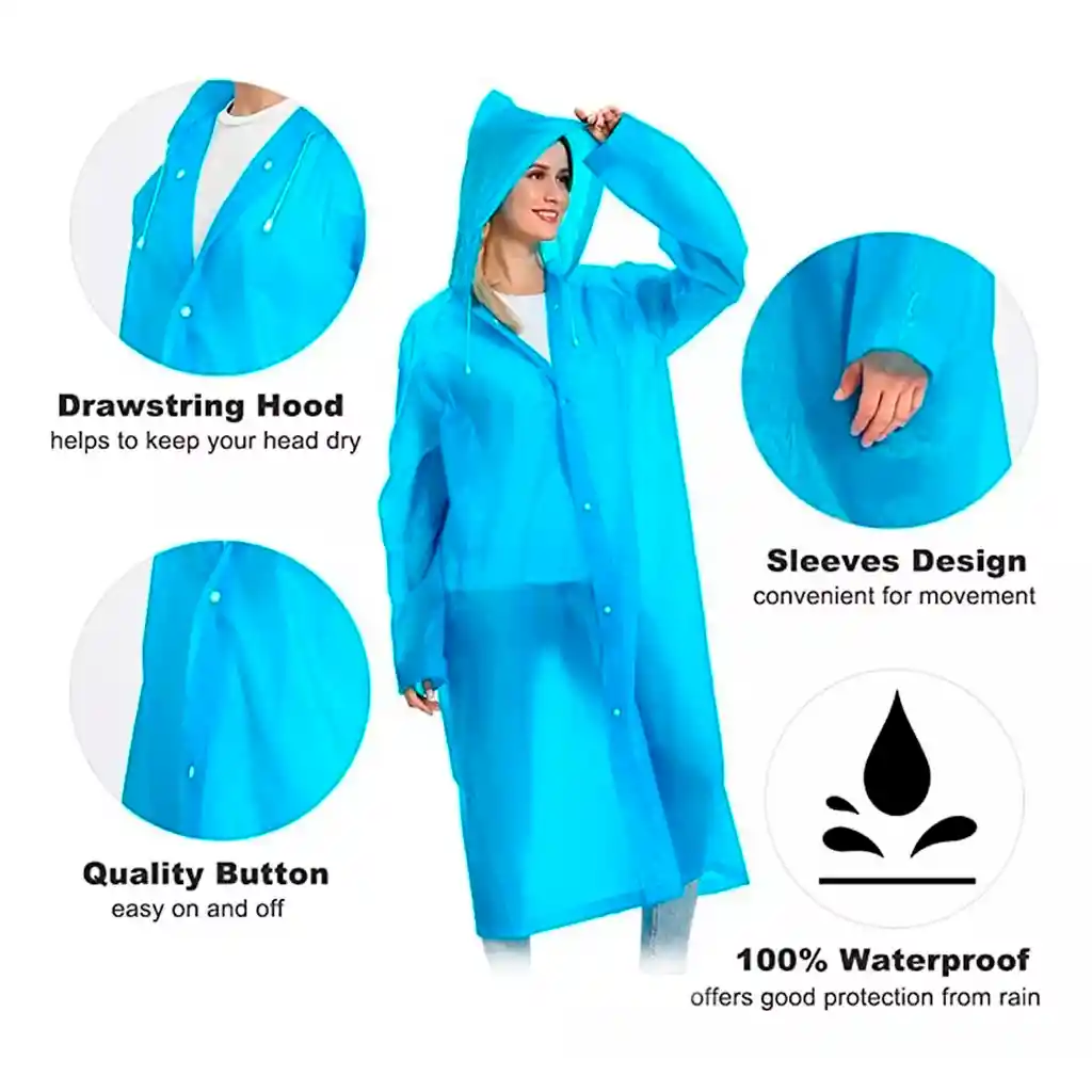 Kit X2 Capa Lluvia Adulto Y Niño Impermeable Eva Botones - Azul