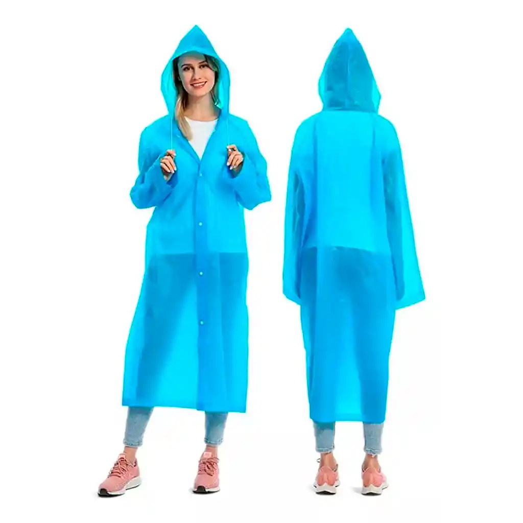 Kit X2 Capa Lluvia Adulto Y Niño Impermeable Eva Botones - Azul