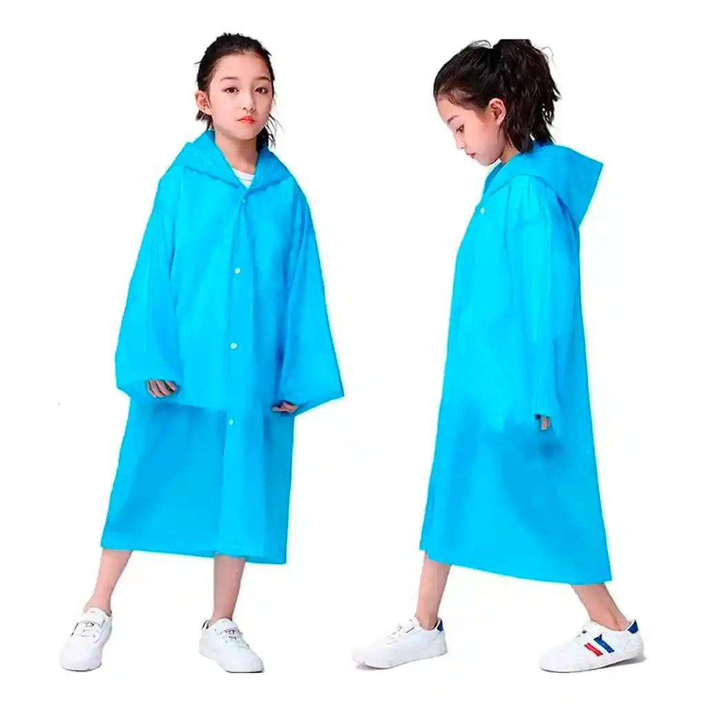 Kit X2 Capa Lluvia Adulto Y Niño Impermeable Eva Botones - Azul