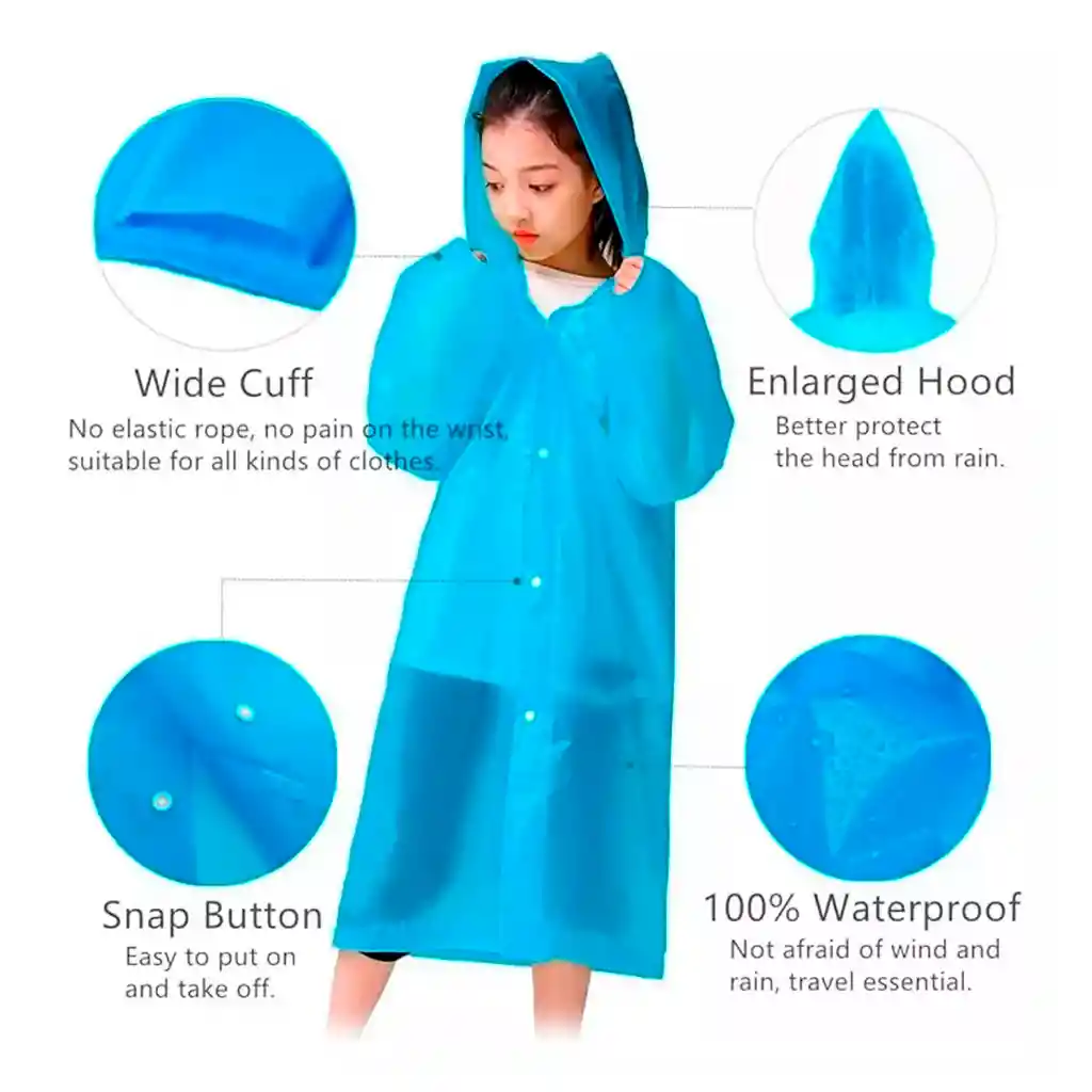 Kit X2 Capa Lluvia Adulto Y Niño Impermeable Eva Botones - Azul