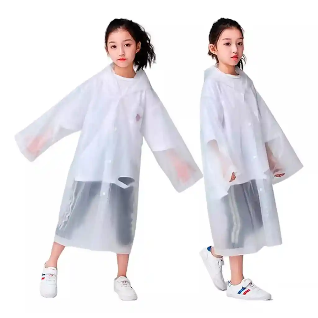 Kit X2 Capa Lluvia Adulto Y Niño Impermeable Eva Botones - Blanco