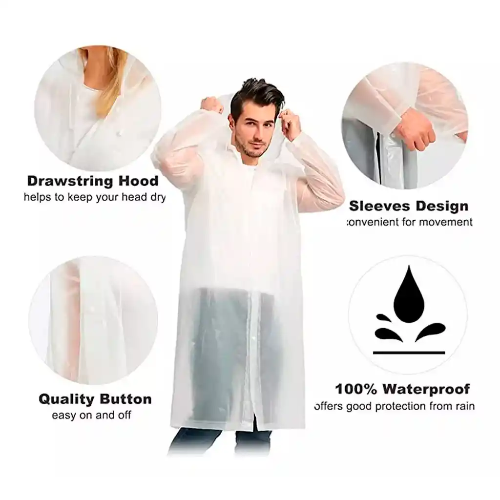 Kit X2 Capa Lluvia Adulto Y Niño Impermeable Eva Botones - Blanco