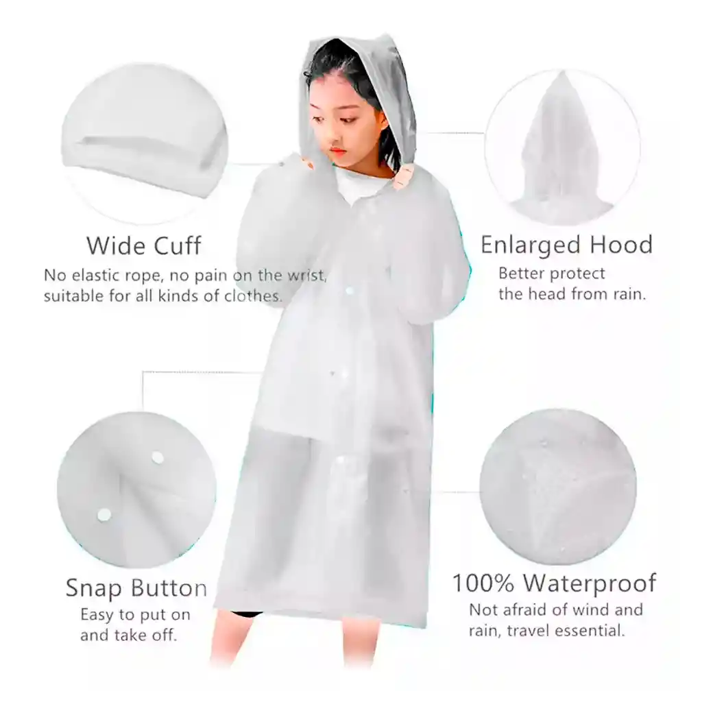 Kit X2 Capa Lluvia Adulto Y Niño Impermeable Eva Botones - Blanco