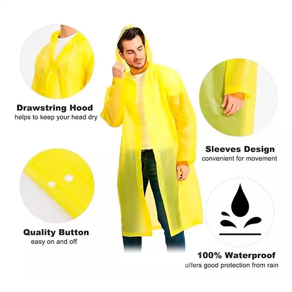 Kit X2 Capa Lluvia Adulto Y Niño Impermeable Eva Botones - Amarillo