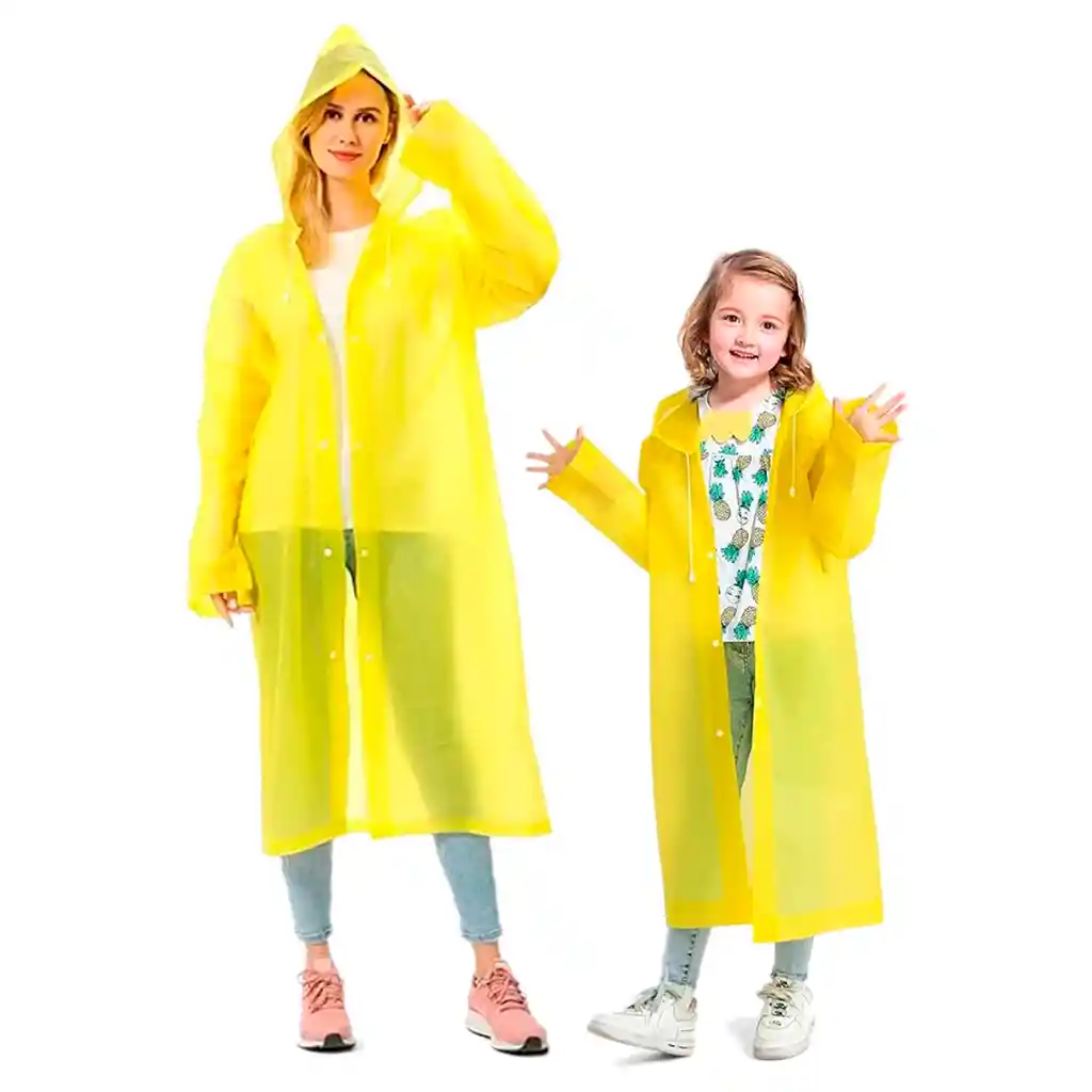 Kit X2 Capa Lluvia Adulto Y Niño Impermeable Eva Botones - Amarillo