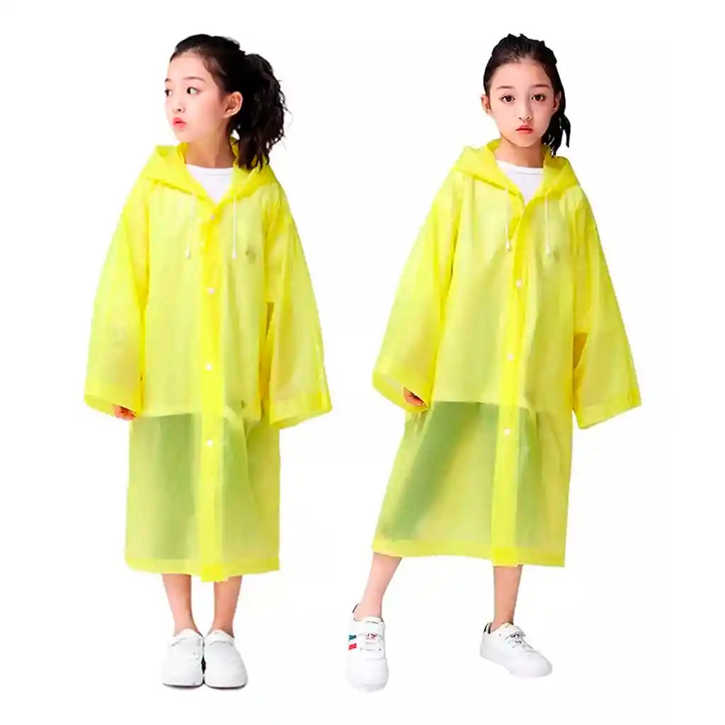 Kit X2 Capa Lluvia Adulto Y Niño Impermeable Eva Botones - Amarillo