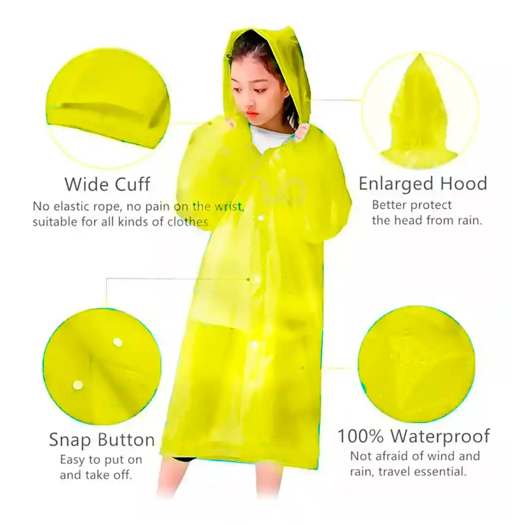 Kit X2 Capa Lluvia Adulto Y Niño Impermeable Eva Botones - Amarillo