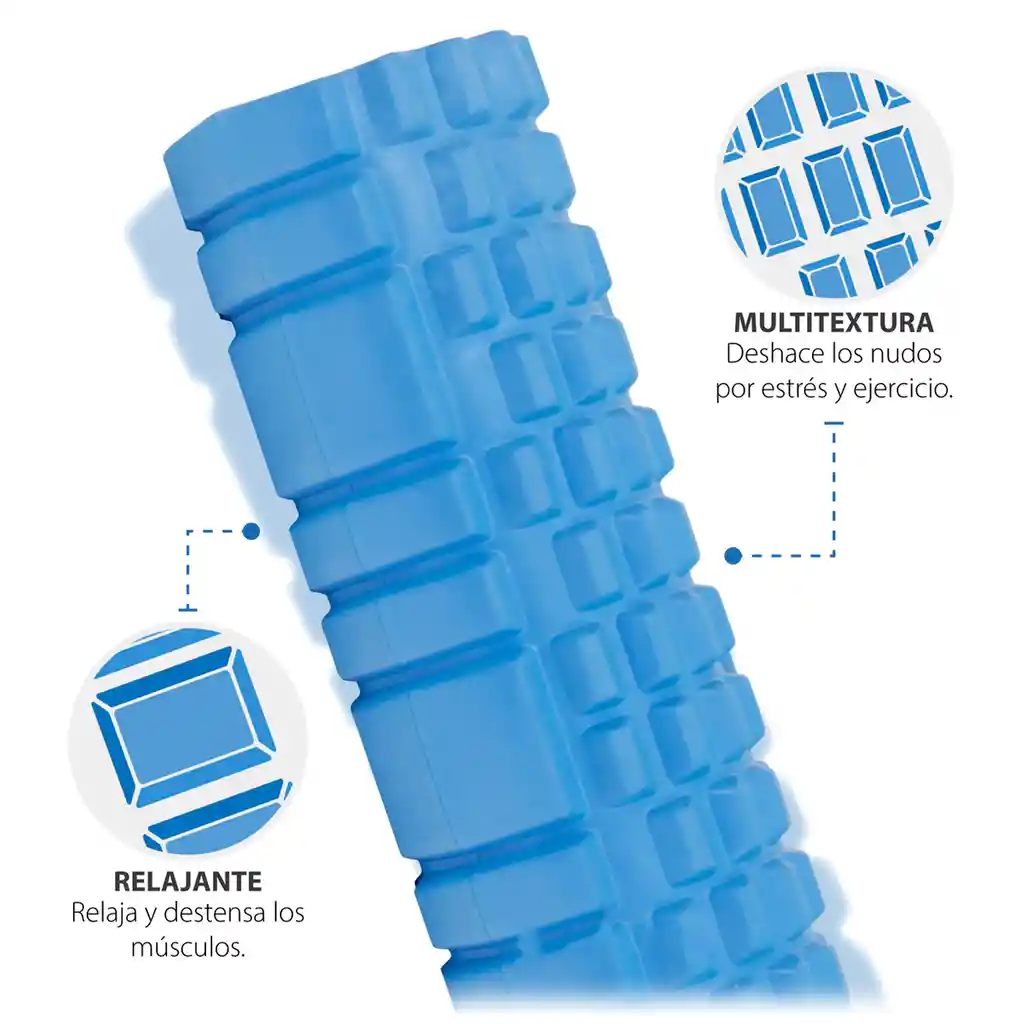 Rodillo Foam Roller X45cm Espuma Yoga Masajeador Grabado Azul