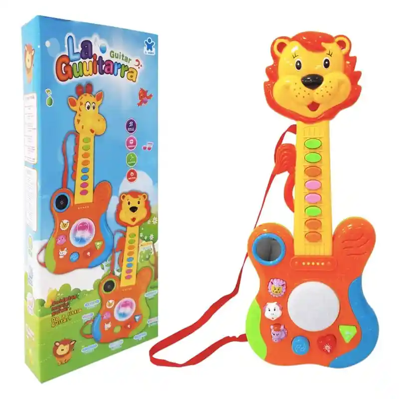 Guitarra Electrónica Musical Infantil Didáctica León Para Niños Con Luces Y Sonido Animalitos