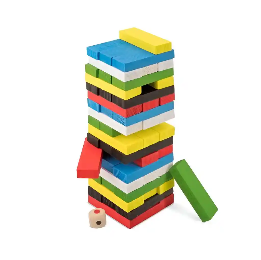 Jenga Torre Madera Bloques 54 Pc Colores Mediano Juego Mesa