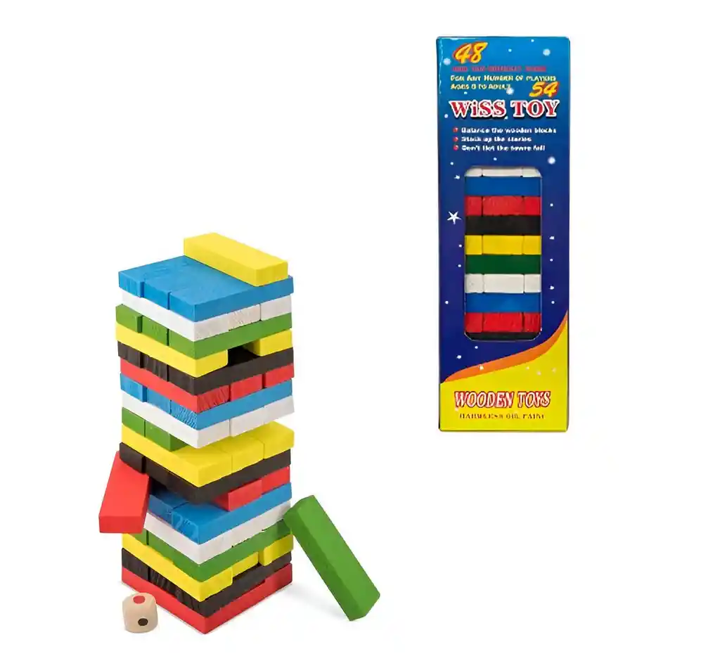 Jenga Torre Madera Bloques 54 Pc Colores Mediano Juego Mesa