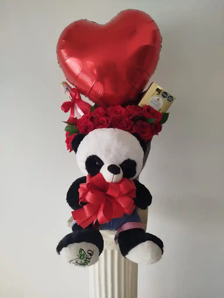 Arreglo Floral Con Peluche Y Globo