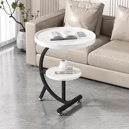 Mesa Auxiliar Baja Lujo Diseño Moderno Dos Niveles Blanco Con Negro