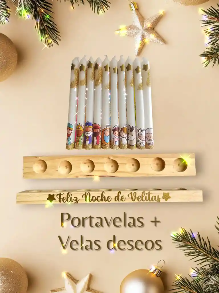 Velas Navideñas Deseos Pesebre + Portavelas