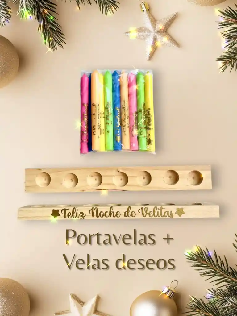 Velas Navideñas Deseos Colors + Portavelas