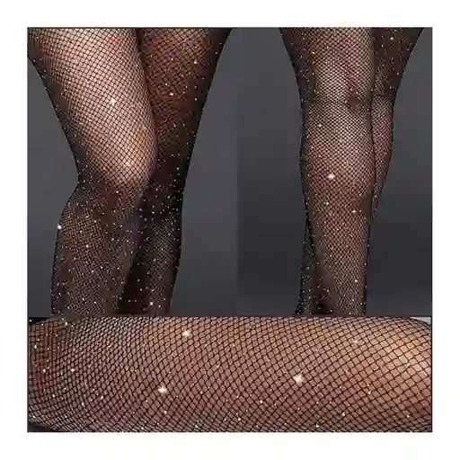 Medias Malla Pantalon Brillante!! Diamante Negras