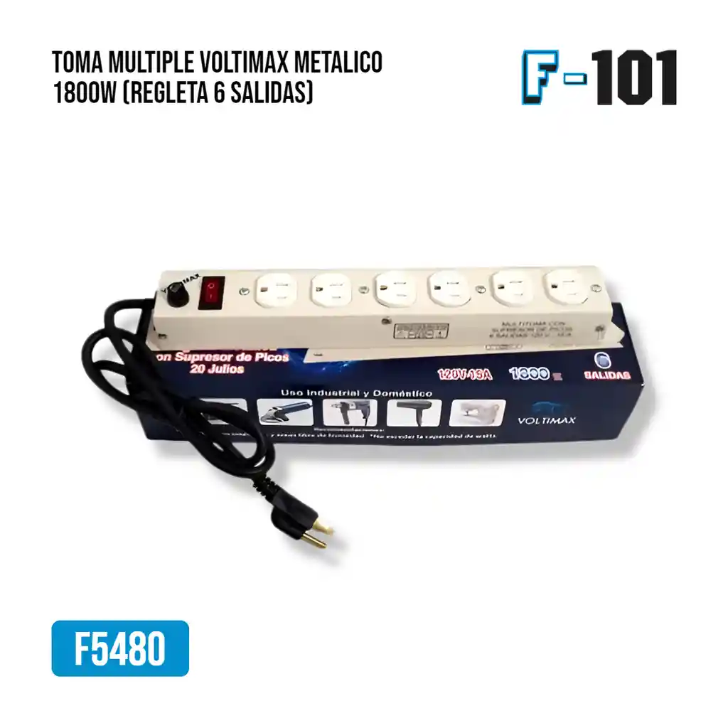 Toma Multiple Voltimax Metalico 1800w (regleta 6 Salidas)