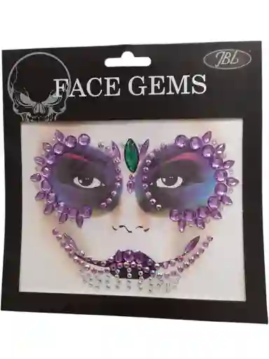 Face Gems Pegatinas Maquillaje Diamantes Piedritas Rostro Disfraz Lila