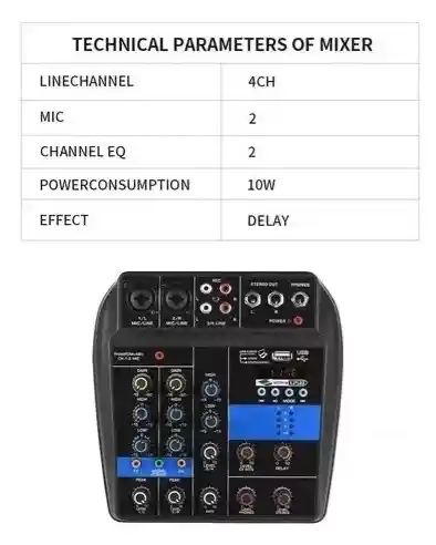 Consola Mezclador Audio Y Sonido Wvngr F2-mb Mixer 4 Canales