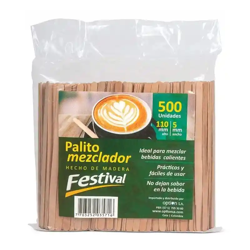 Mezclador En Madera Bambu Paquete Por 500 Unidades