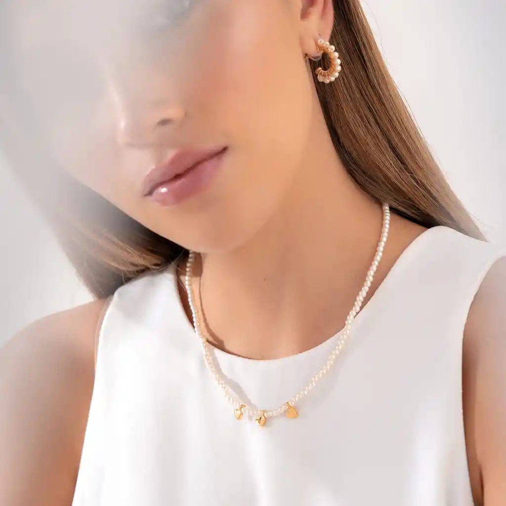 Ave María Set Choker + Aretes Perlas