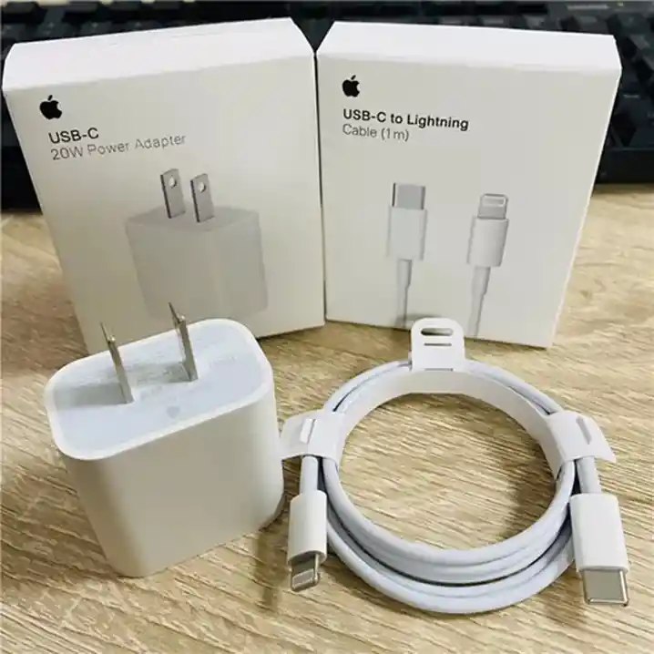 Combo Cargador Iphone 20w Carga Rápida + Usb-c A Lightning