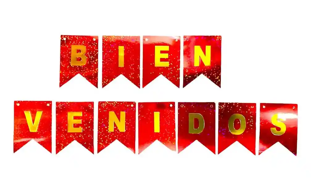 Bienvenidos Guirnalda Letrero Escarchado Pequeño Rojo 16.5x 12 Cm Cada Banderin