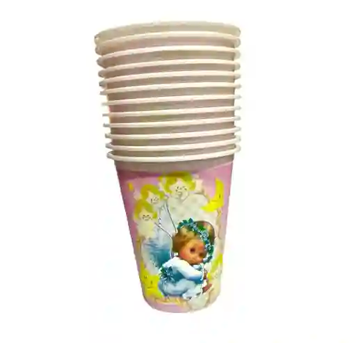 Vaso Desechable Plastico Mi Bautizo Rosado Oz X 12 Und