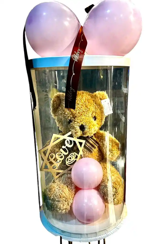 Regalo Globos Y Peluche Oso En Caja De Lujo Acetato