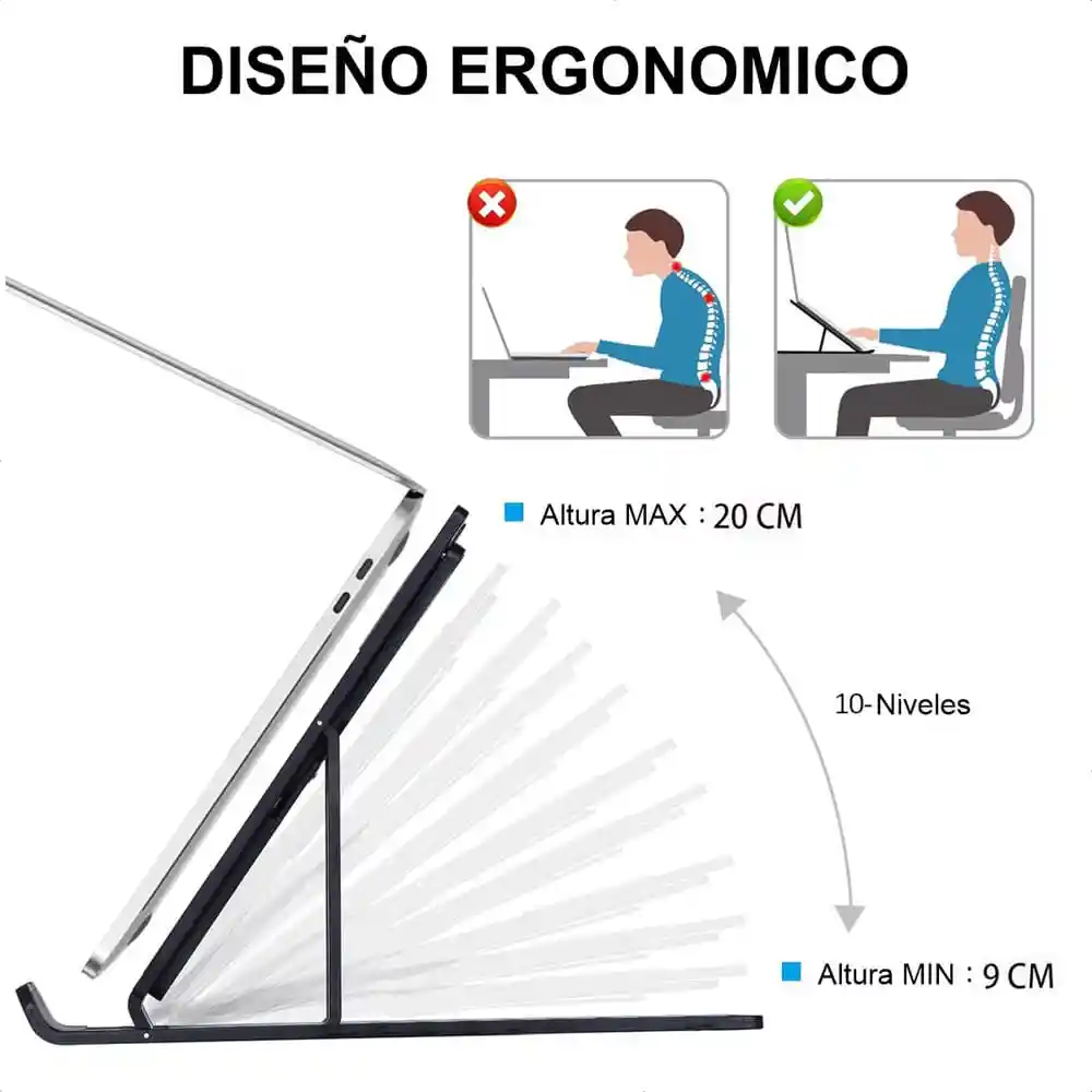 Base Soporte Para Portátil Ergonómica Reclinable 10 Niveles