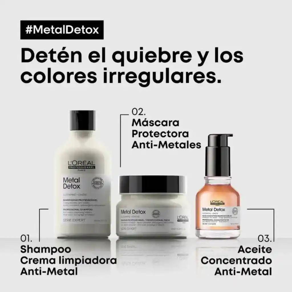 Kit Loreal Metal Detox - Deten El Quiebre - Shampoo Mascarilla Y Oleo