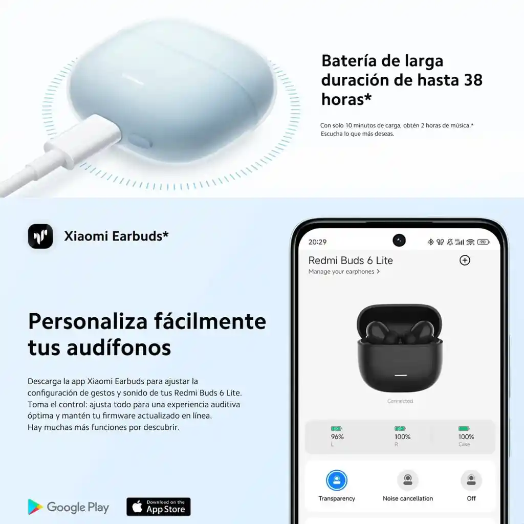 Xiaomi Redmi Buds 6 Lite, Audífonos Táctil Anc Llamadas, Blk