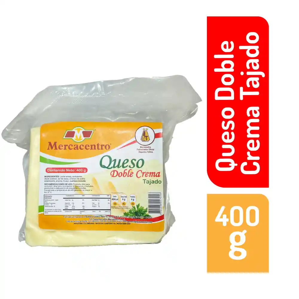 Queso Mercacentro Doble Crema Tajado 400 G