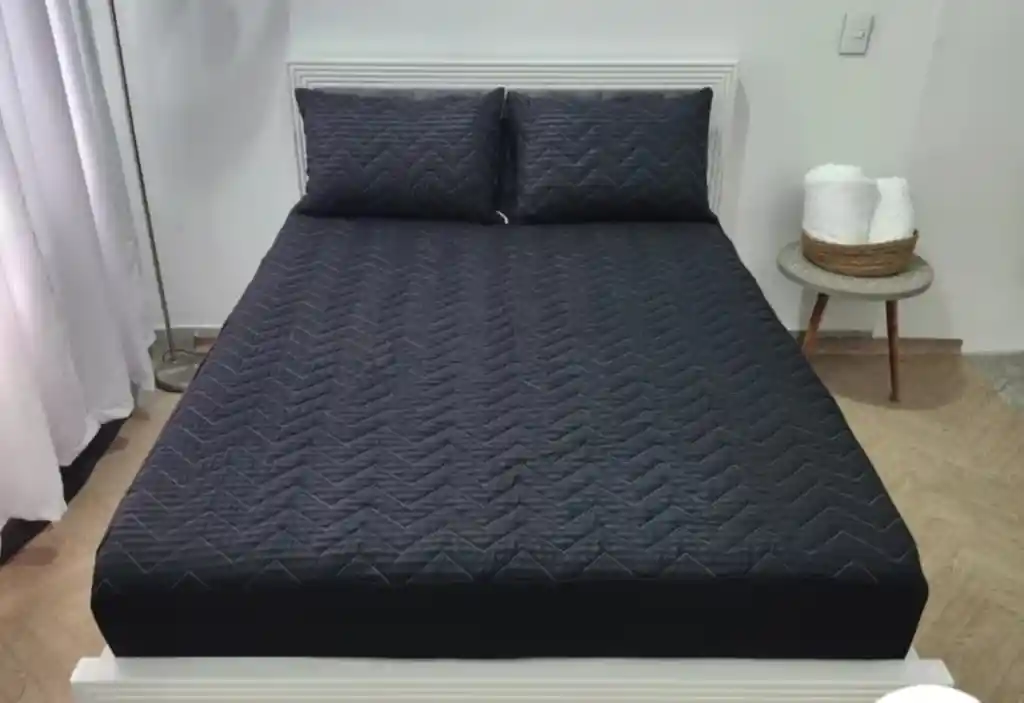 Protector De Colchón 100% Antifluido Cama Queen Color Negro