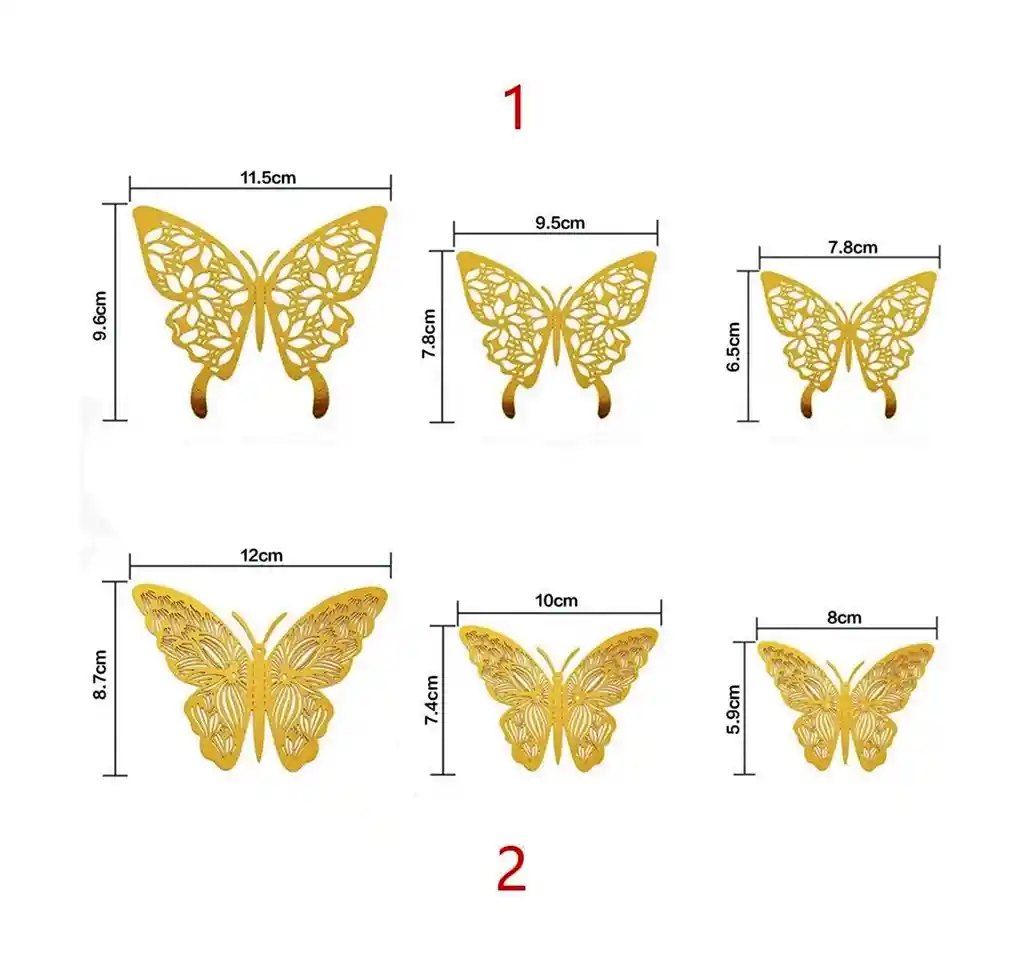Mariposas Decorativas Tridimensionales Adhesivas X12