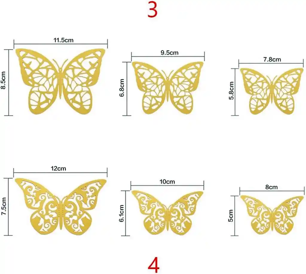 Mariposas Decorativas Tridimensionales Adhesivas X12