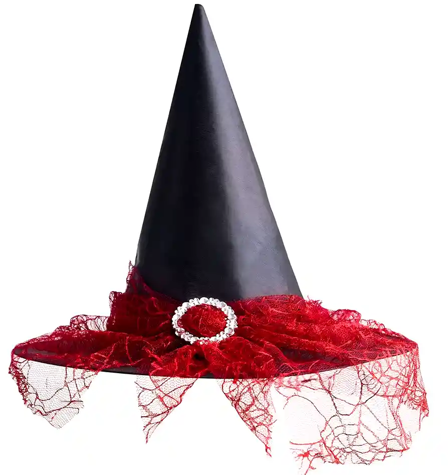 Sombrero De Bruja Negro Con Velo De Encaje - Halloween