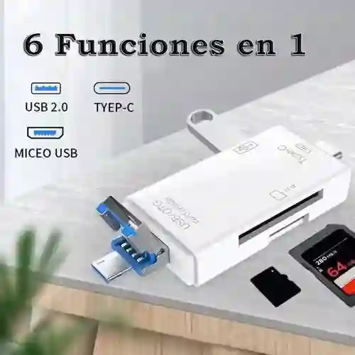 Lector De Memorias 6 En 1 / Lector De Memorias V8, Tipo C, 2 Usb3.0, Sd Y Micro Sd