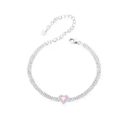 Pulsera Manilla Regalos Mujer Corazón Rosa Amor Fabricada En Plata 925