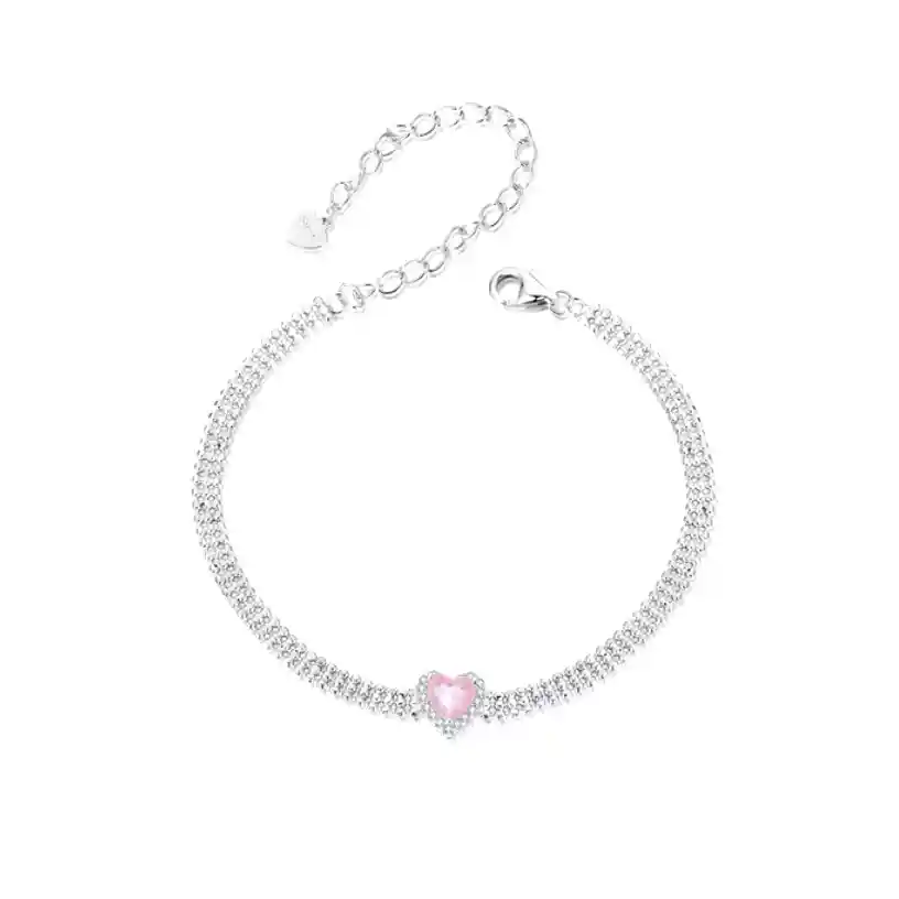 Pulsera Manilla Regalos Mujer Corazón Rosa Amor Fabricada En Plata 925