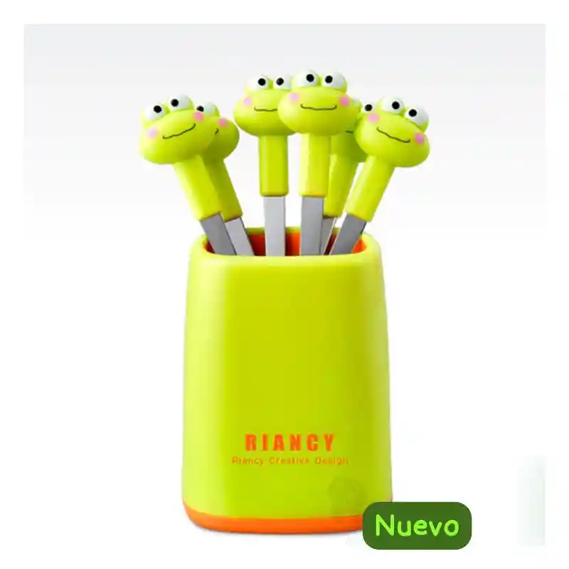 Mini Tenedor De Metal Diseño Sapo Verde Limon